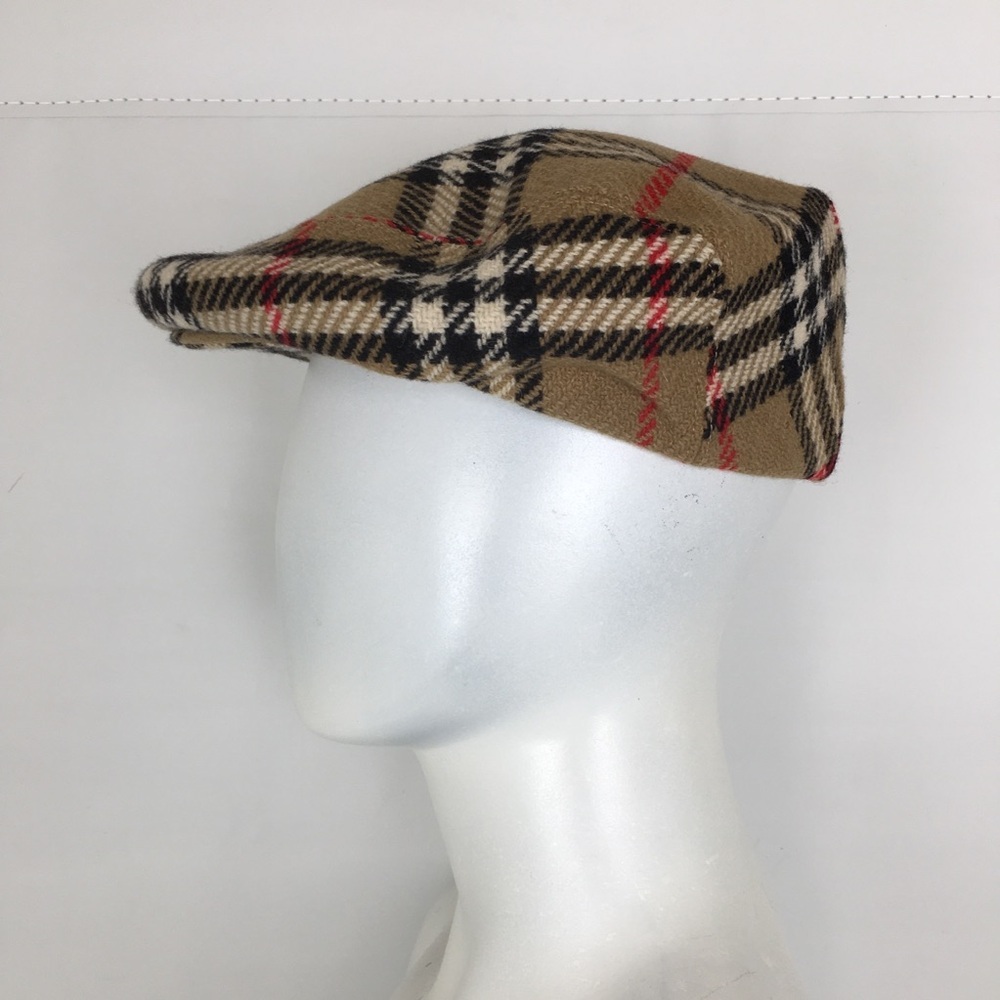 Vintage Burberry London Messenger Boy Nova Check Flat Hat Cabbie Hat Wool - Picture 9 of 10